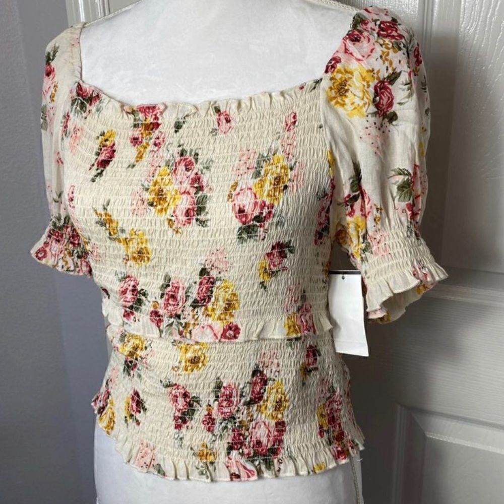 Derek Heart Square Neck Floral Print Top Juniors